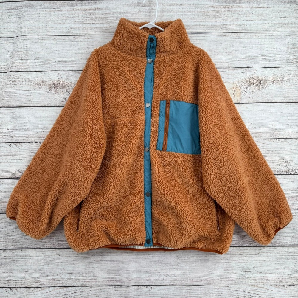 Basin + Range Fleece Jacket Womens XL Brown Sherpa Snap Front BRW634